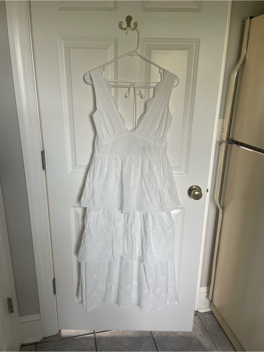 Lulu's White Tiered Eyelet Midi Dress